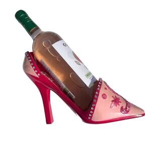 Stiletto High Heel Shoe Wine Bottle Holder Stand Pink Bling Breast Cancer